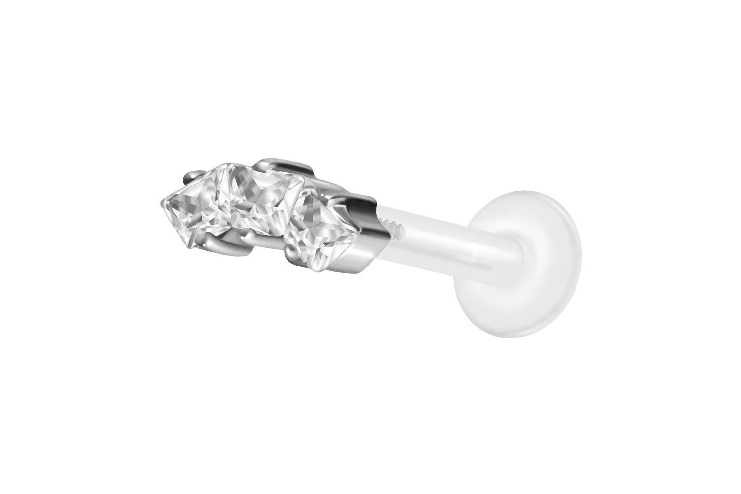PTFE Labret Piercing mit Innengewinde + Titan-Aufsatz EINGEFASSTE KRISTALLTRAPEZE